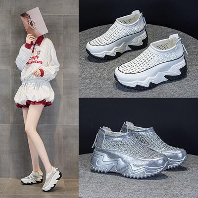 Przewiewne siateczkowe buty typu "dad shoes" damskie nowe letnie wszechstronne lekkie sneakersy na grubej podeszwie podwyższające 88661