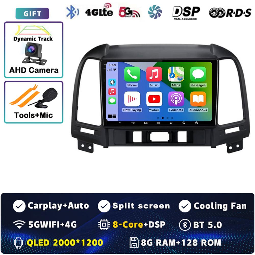 Android 14 Carplay Auto For Hyundai Santa Fe 2 2006 - 2012 Car Radio 4G WIFI Player Multimedia Srereo 360Camera Navigation Video