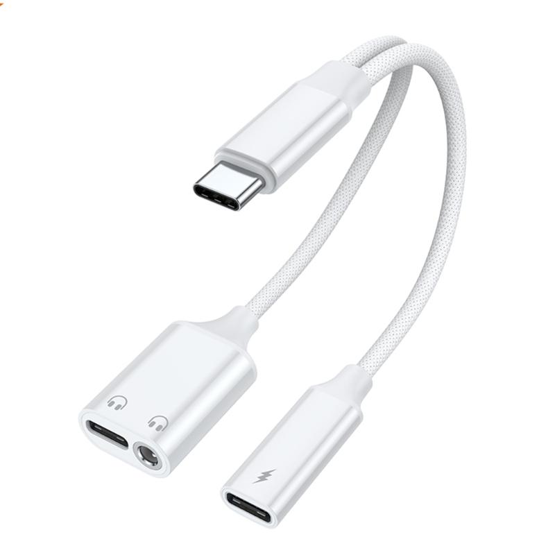 Type C Headphone Jacks Splitter PD60W Power Delivery HiFi Sound Nylons Braids Cable Simultaneous Charging Sound Use