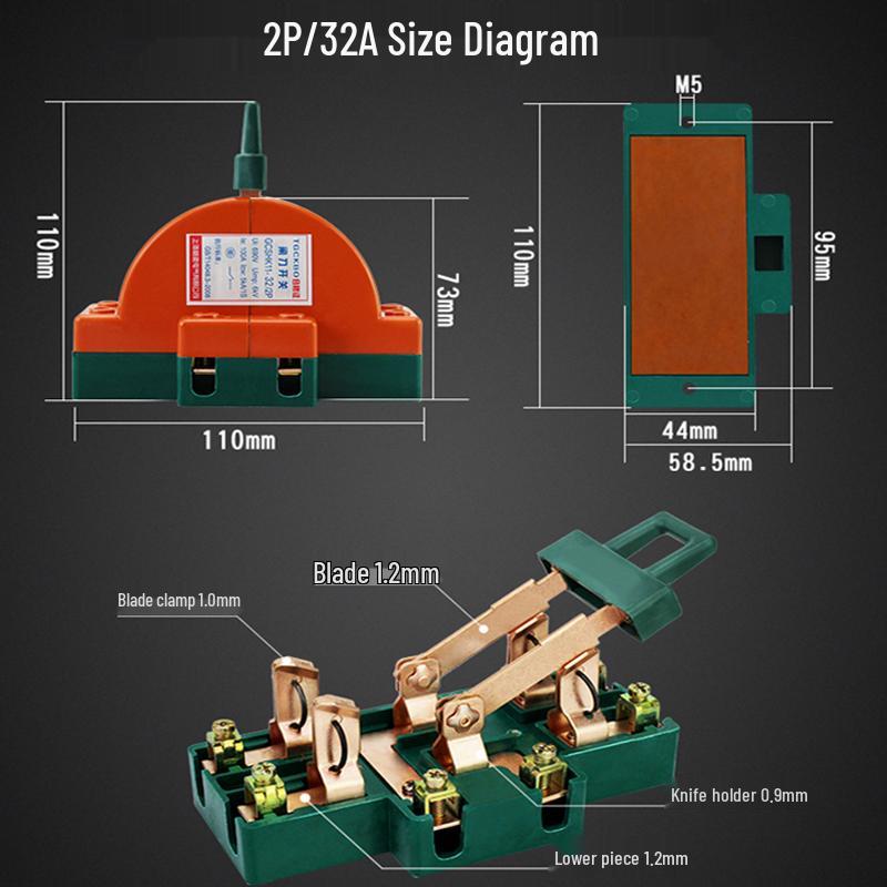 3P 63A Double-Pole Double-Throw Reversing Knife Switch, 100A Three-Phase, Dual Power Transfer