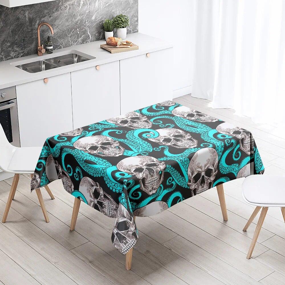 Octopus Skull Colorful Tablecloth Home Decor Stain Resistant Waterproof Table Decoration Rectangular Kitchen Fireplace Tops