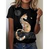 Summer Round Neck 3D Cat Print Top Fashionable Casual Short Sleeved Women's T-shirts