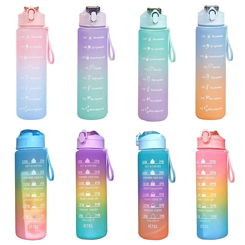 Colorful Motivational Sports Water Bottle With Time Marker Plastic Frosted Water Cup Outdoor Fitness Water Bottles 800ml 900ml