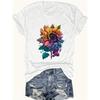 European Size Sunflower Thanksgiving Animal & Letter Print T-Shirt, Casual Short Sleeve Top for Spring & Summer, Women's Clothing,Graphic