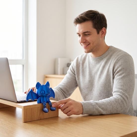 PLA Plastic Figurine 3D Printed Articulated Bat Figurine, Flexible Cartoon Ornament with Unique Tabletop Accessory Movable Joints, Desktop Animal
