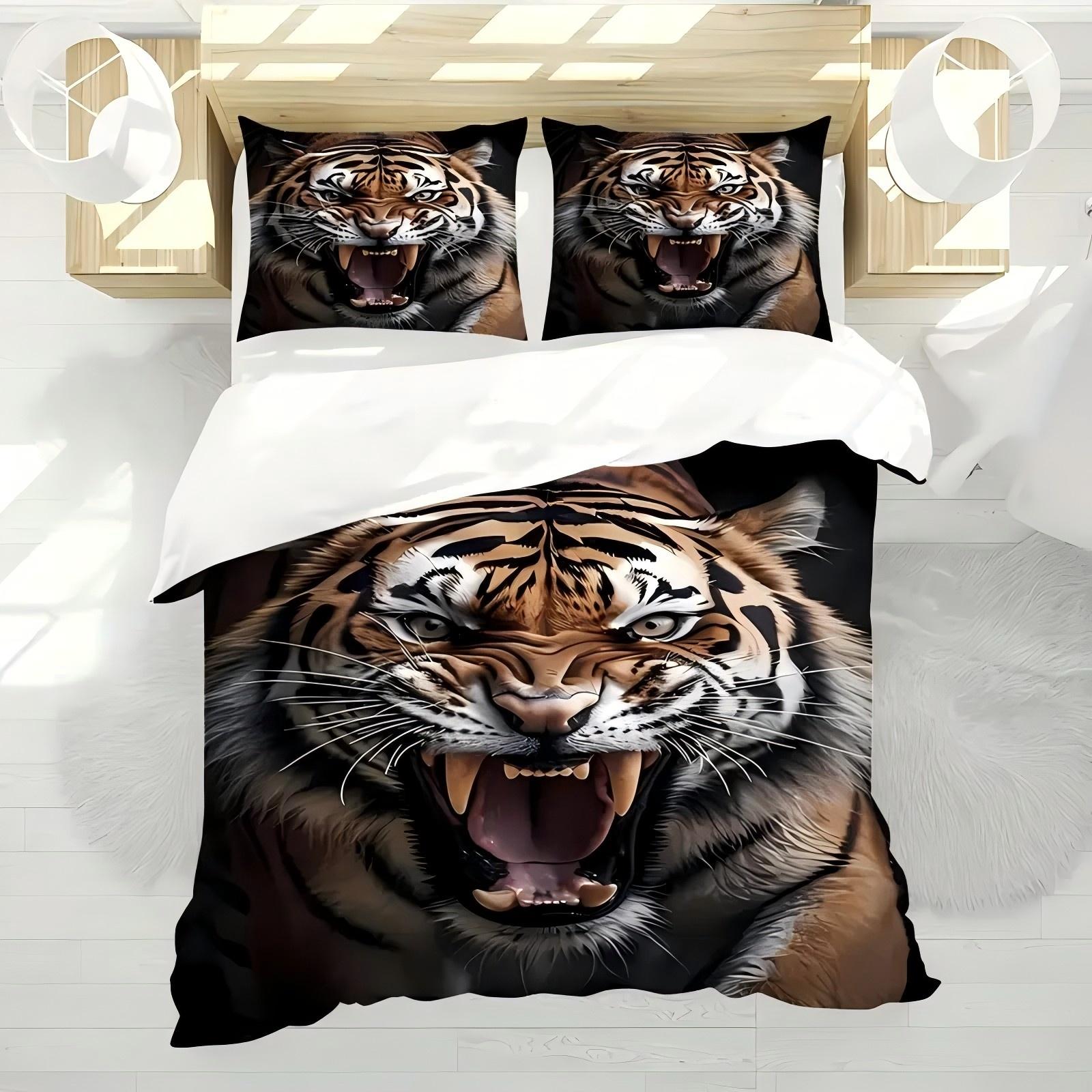 

Tiger Pattern 3D Printed Duvet Cover Wildlife Theme Soft Comfortable Bedding Set For Teens Adults Quilt Cover Set Pillowcases 135x200cm 2pcs