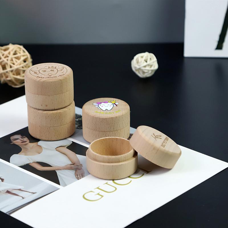 New Solid Wood Baby Tooth Box Children's Tooth And Fetal Hair Storage Box Round Tooth Fairy Teeth Replacement Storage Box