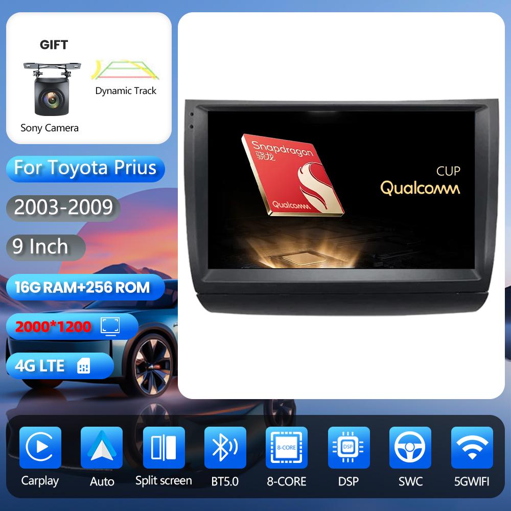 Android 16 for Toyota Prius 20 2002 - 2009 wifi+4G Carplay Car Radio GPS Navigation Multimedia Player Steering Wheel Control