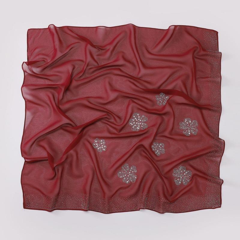Women S Floral Rhinestone Chiffon Square Scarf For All Seasons
