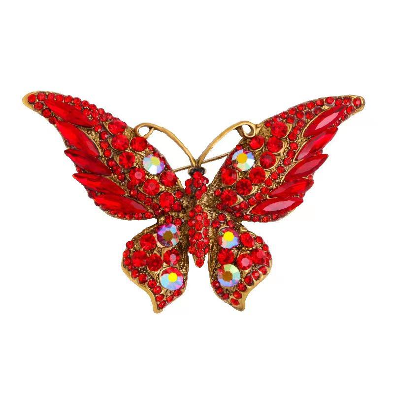 Vintage Butterfly Brooch: High-Grade Silk Scarf Buckle with Rhinestone Pin & Retro Animal Design