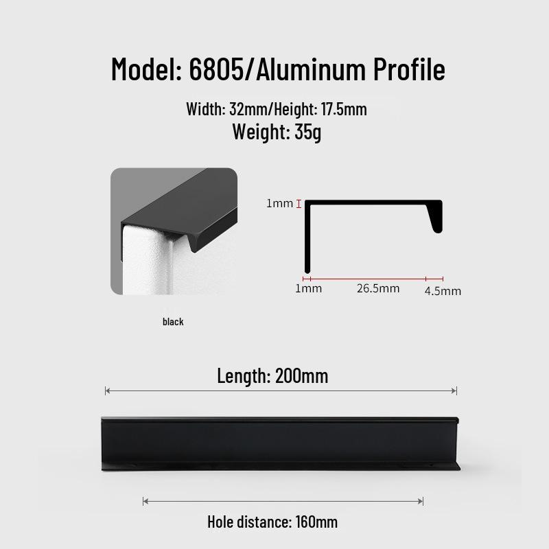 Modern Minimalist Black Invisible Handle for Cabinet Doors and Drawers