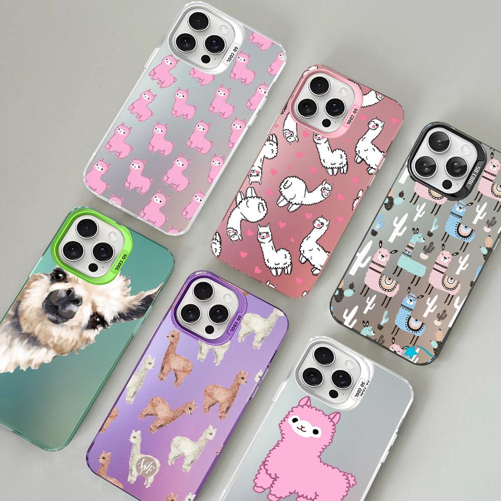 Llama Alpaca Animals Cartoon Colorful Phone Case For IPhone 16 15 14 13 12 11 Pro Max X XR XSMAX Matte Shockproof Back Cover