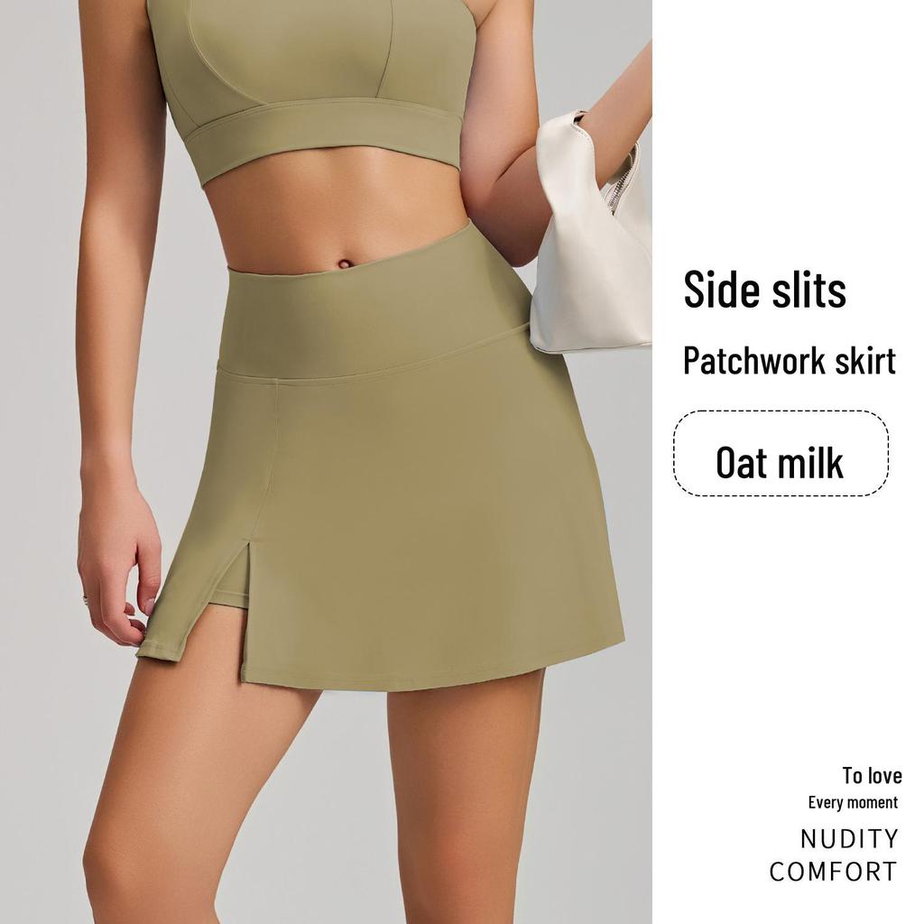 New Style Nude Feel One-Shoulder Yoga Set with High-Waisted Breathable Skirt for Tennis & Running