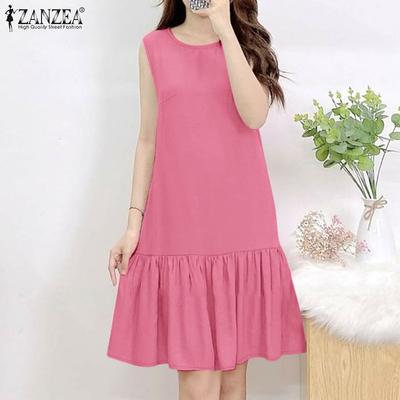 Robe d'été décontractée à col rond ample sans manches pour femme