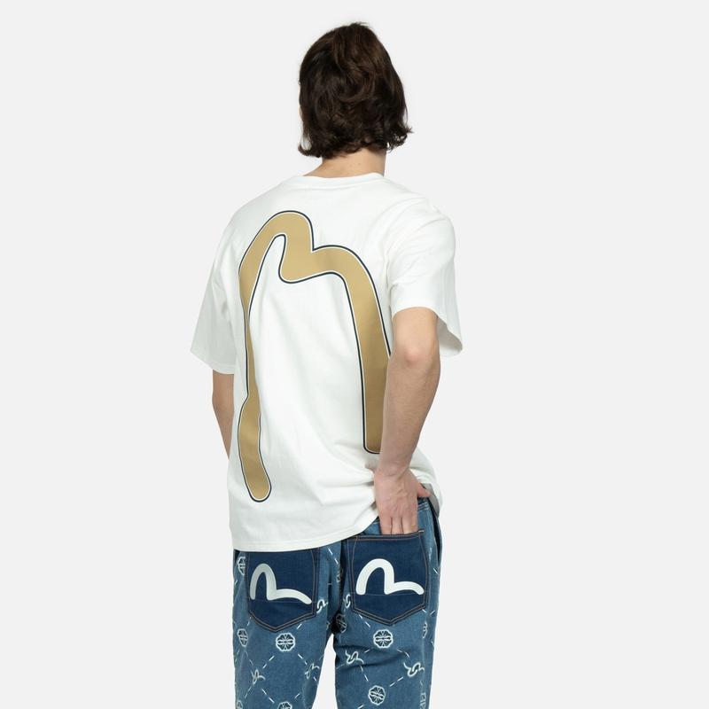 Evisu Slogan Print Crew Neck T-Shirt Men Tops White 2ESHTM3TS548XXCT