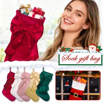 Chaussettes de Noël en Velours avec Nœud, Chaussettes de Noël en Velours, Sacs à Bonbons, Sacs Cadeaux avec Nœud, Grands Sacs Cadeaux Chaussettes avec Nœud