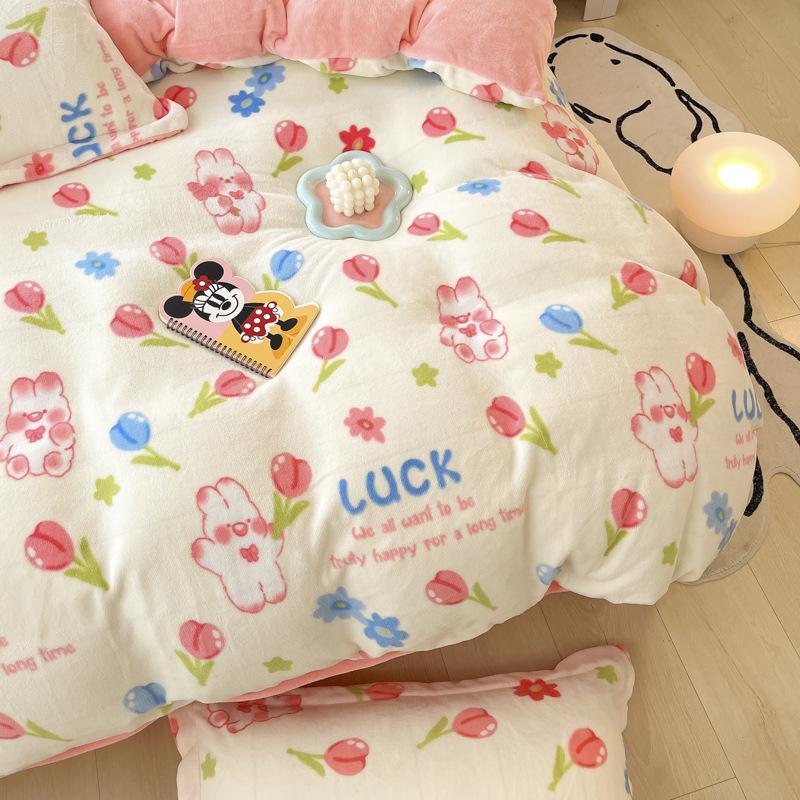 Four Piece Thick Coral Velvet Quilt Cover For Winter Milk Velvet Bed