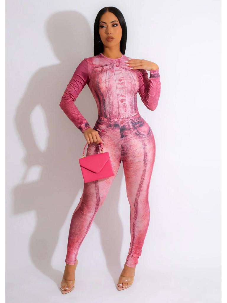 RC3160 Salopetă cu dresuri lungi imprimate la modă europeană și americană pentru femei