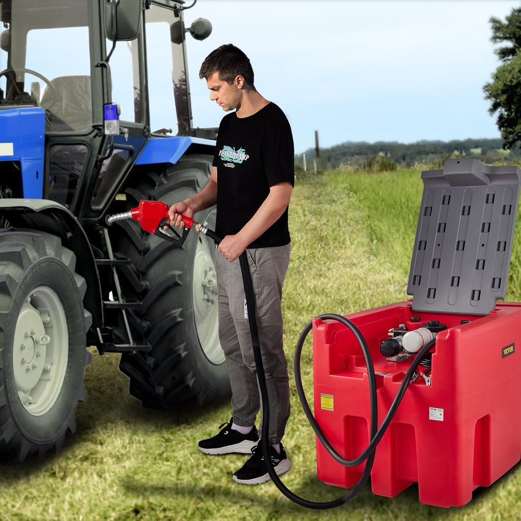 VEVOR Portable Diesel Tank, 439.1 L Capacity & 10 GPM Flow Rate, Diesel Fuel Tank with 12V Electric Transfer Pump and 399.3 Cm Rubber Hose