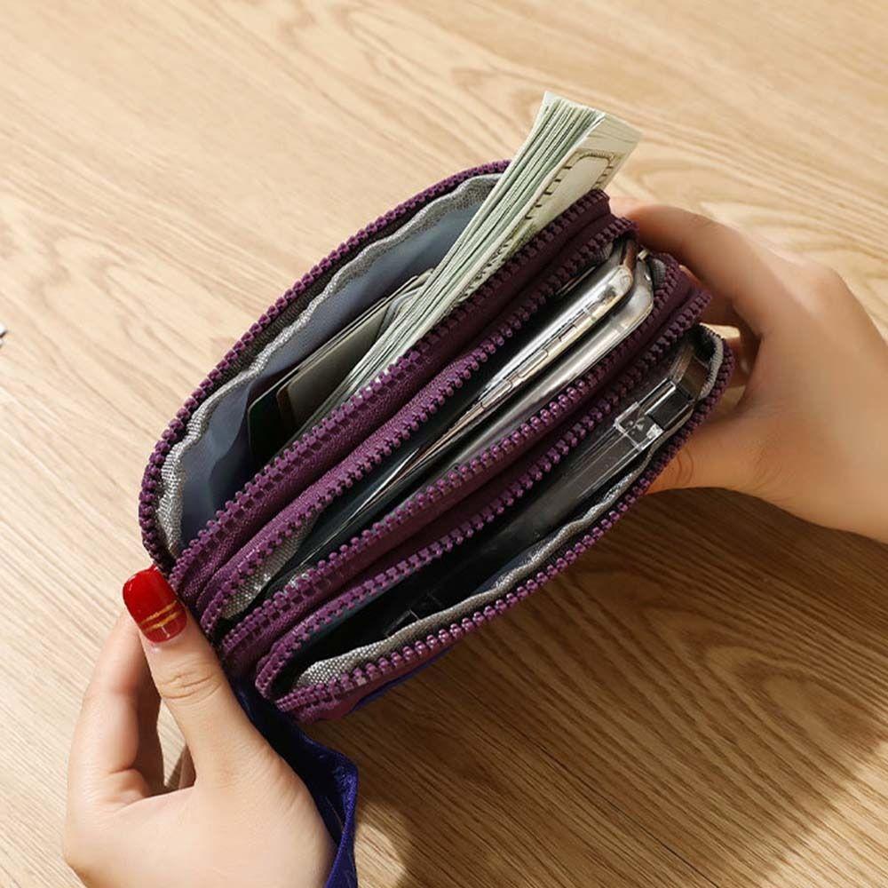 Nylon Three Layer Coin Purse With Lanyard Simple Hand Bag Contrasting Colors Wrist Bag  Female