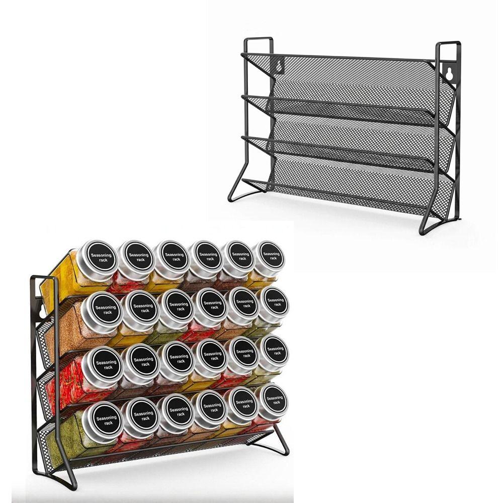 4 Tier Kitchen Spice Rack Carbon Steel Space Saving Spice Bottle Storage Rack Multi-function Seasoning Jar Organizer