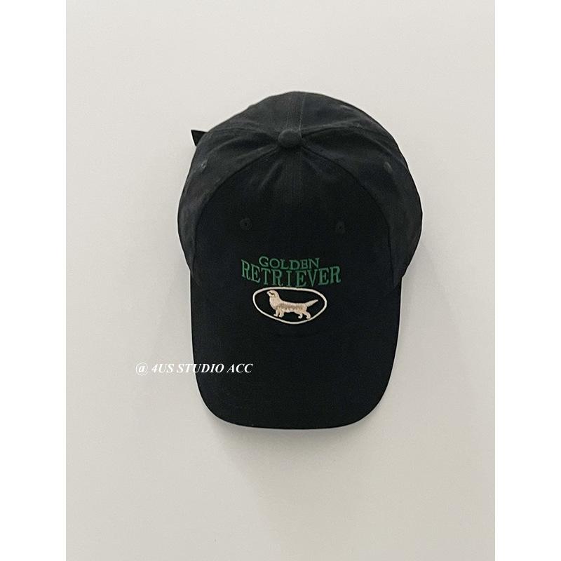 

Korean-style cute golden retriever embroidered letter baseball cap for women, soft top, brushed cotton, versatile couple s cap that makes the face M（56-58cm） чёрный