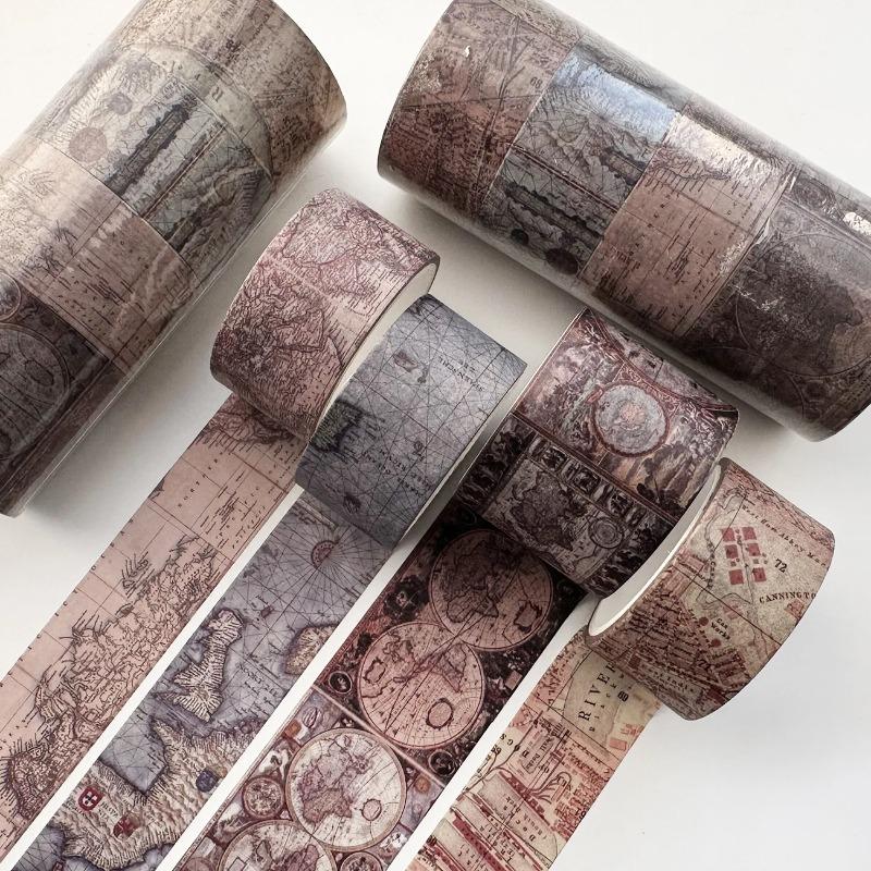 4 Rolls Per Box Retro Tape Scrapbook Map Decoration Hand Account Collage DIY Album Decoration Student Stationery Gift Tape