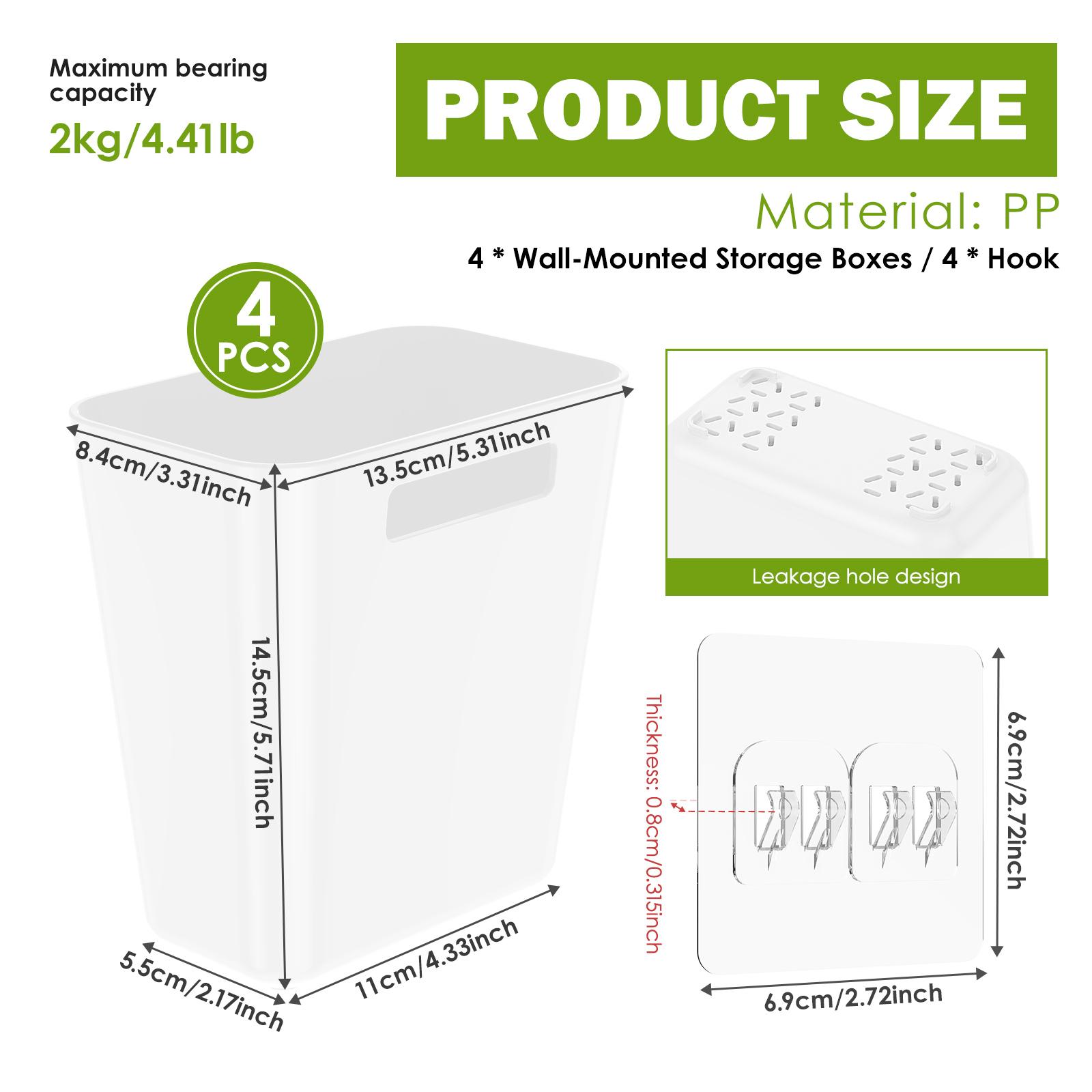 

4/12Pcs Kitchen Cabinet Door Storage Box with Adhesive Hook & Drain Hole Design Plastic Wall Mounted Storage Caddy for Bathroom