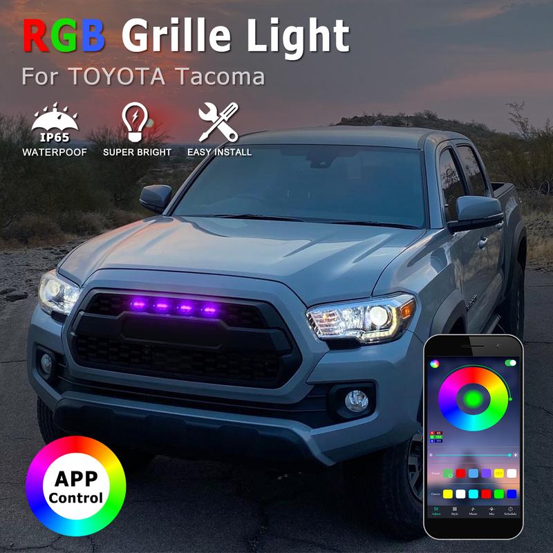 4pcs 12V RGB Colorful Front Grille LED Light Wiring Harness Kit For Toyota Tacoma 2016 2017 2018 w/TRD Pro APP Control