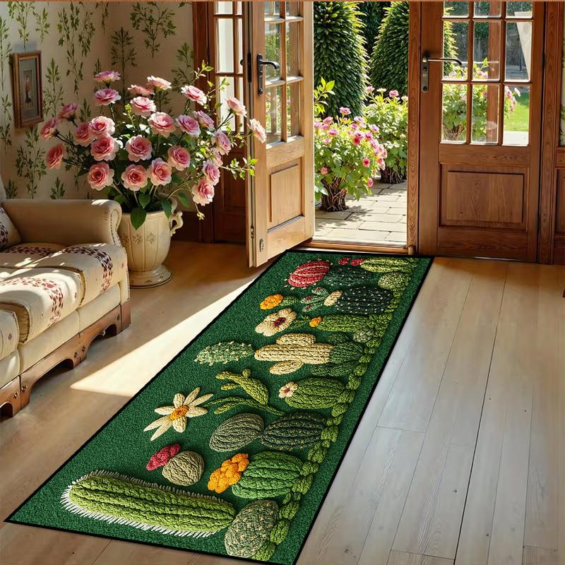 VIKAMA Green Cactus Rug Anti-Slip Entrance Welcome Floor Mat Bathroom Kitchen Bedroom Carpet Home Decoration