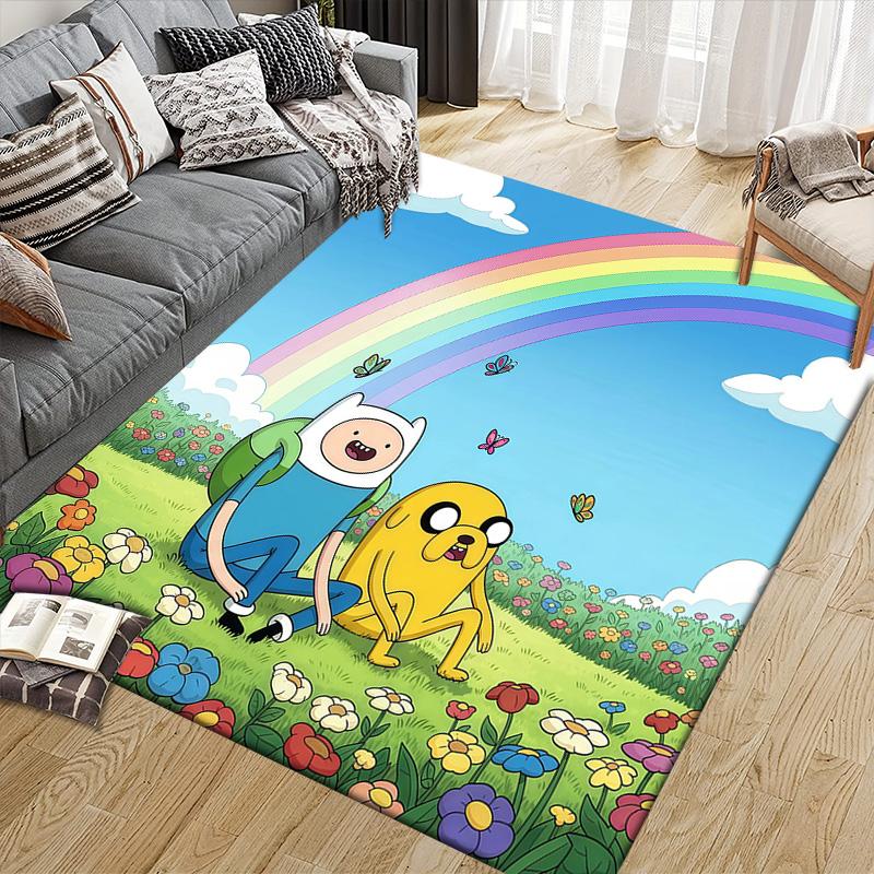 Adventure Time Flannel Pattern Square Carpet,Area Rug,Carpet Rug for Living Room Bedroom Sofa Playroom Decor,Non-slip Floor Mat