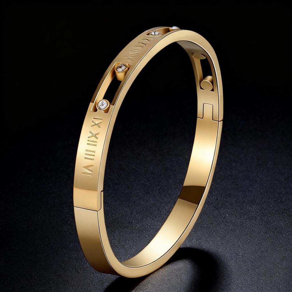 Women's Luxury Stainless Steel Bracelet: Electroplated Titanium, Full Diamond Set, European-American Style