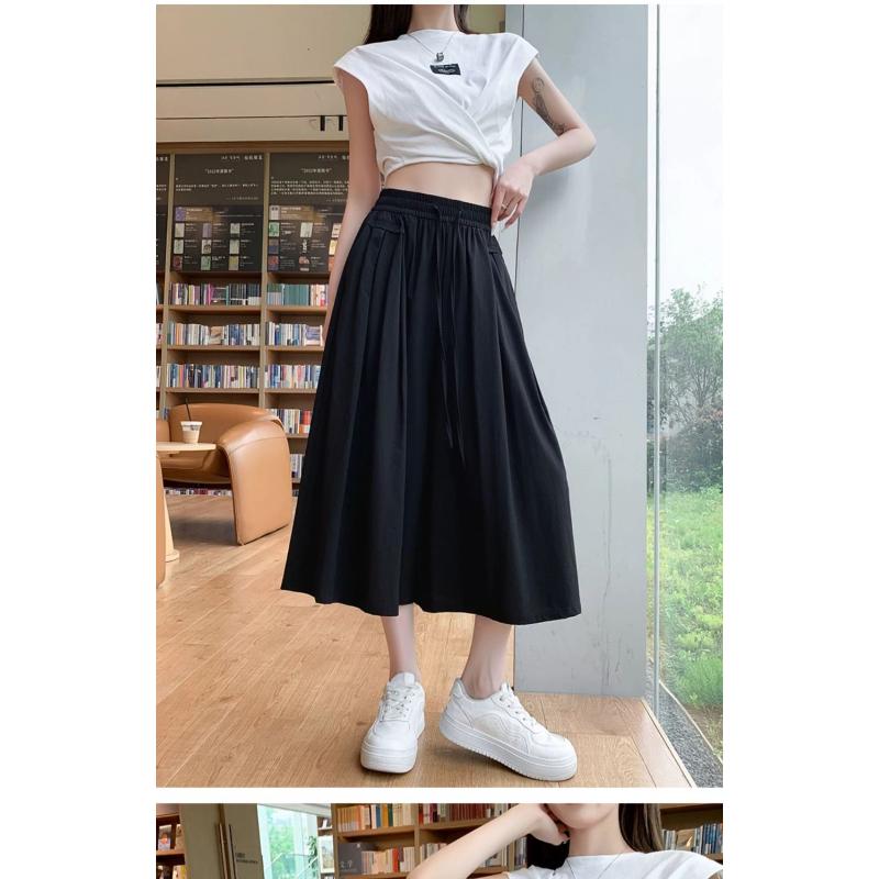 Ice Silk Skirt Pants for Women's Summer New High Waisted Slim Effect Loose Casual Wide Leg Classic Cropped Pants