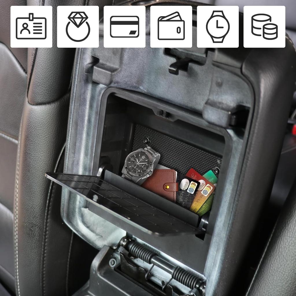 Jeep Wrangler JL One-Touch Hidden Storage Console Box, Modern Center Console Box, 6.77 X 6.16 X 1.81 Inches, Black