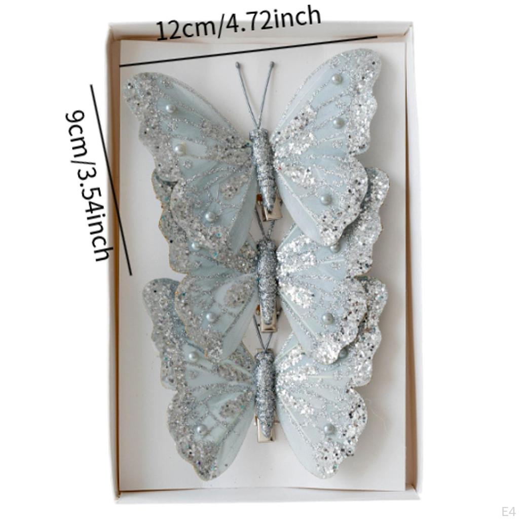 3Pcs Butterfly Christmas Tree Decorations Glitter Butterflies Bedroom Office Hanging for