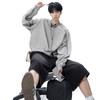 American Zipper Design Crew Neck Sweater Men's Autumn High Street Trendy Sports Bottoming Top