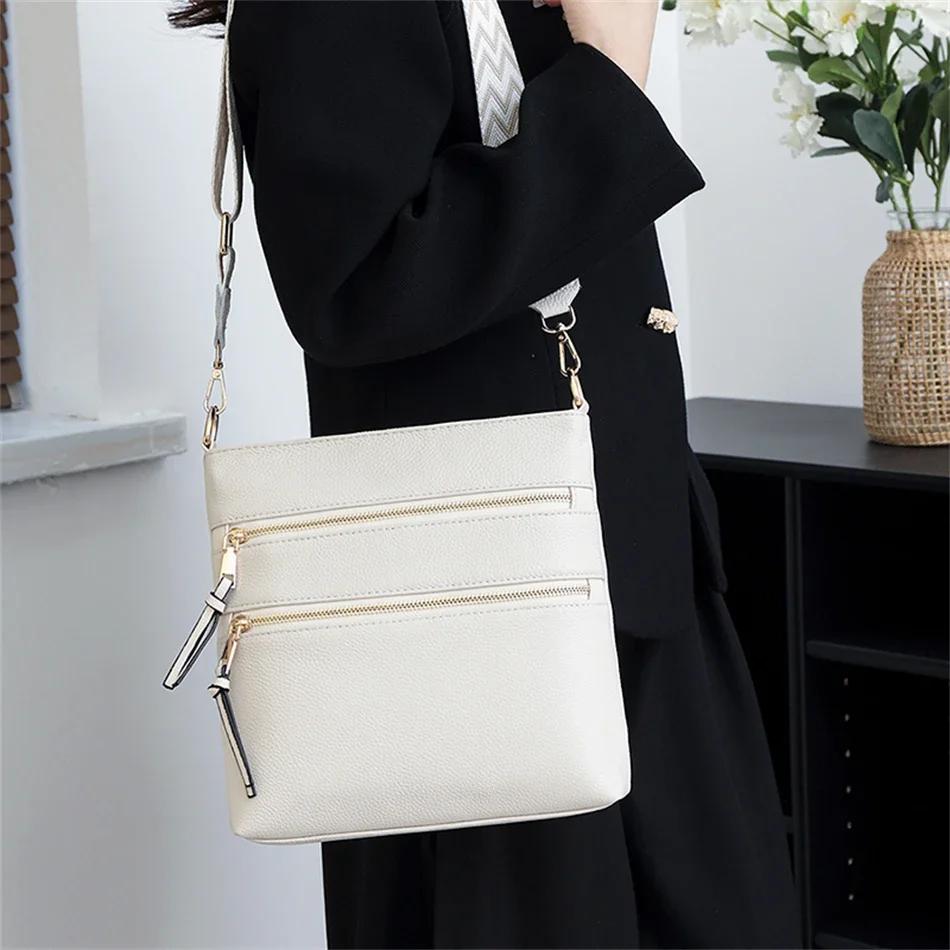 Women's PU Leather Shoulder Bag Multi-layered Messenger Bag Casual Crossbody Bag Soft Zipper Bag