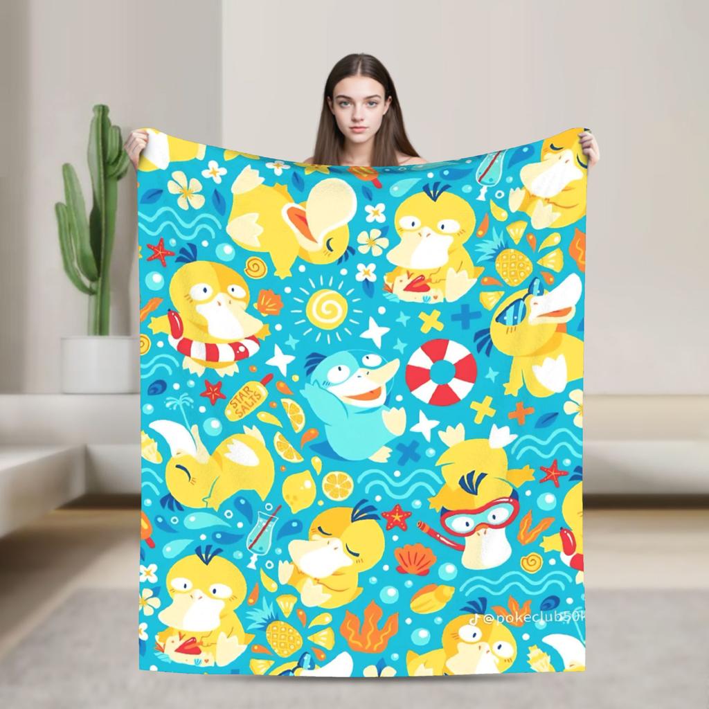 Psyduck Manga Flannel Blanket  Soft Warm Throw Blanket for Couch Bed Travel Office Novelty Bedspread Sofa Bed Cover