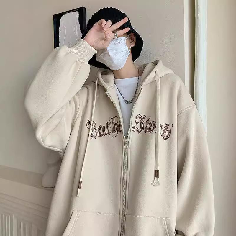 Men's autumn and winter hooded cardigan jacket Men's loose zipper printed long-sleeved hoodie
