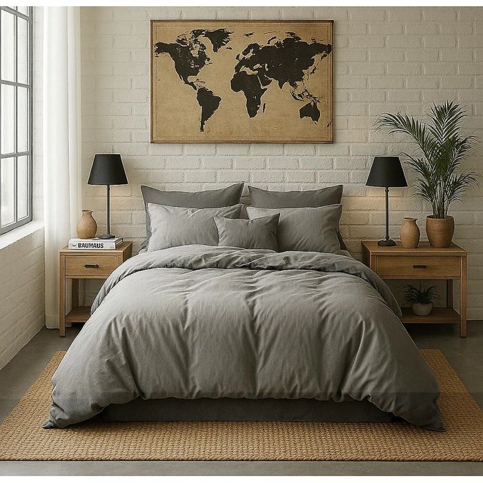 Housse de couette - 220 x 240 cm - Percale de coton lavé - Gris perle - Hypoallergénique