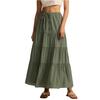 Women's Cotton Skirt High Waist Elastic Lace-up Large Swing Skirt Loose Stitching Long Skirt