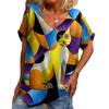 Sommer V-hals 3D Cat Printed Topp Fasjonable Casual Kortermede T-skjorter for kvinner