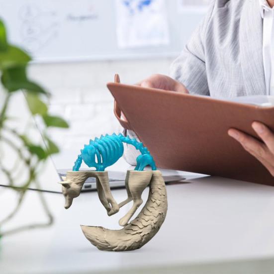 3D Printed Fox Ornament Half Skeleton Half Flesh Curled-up Fox Figurine Artistic Fox Statue Collectible for Table Shelf Decoration