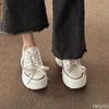 Fashion Retro Classic Women's Flat Bottomed Lace Up Thick Soled Raised Canvas Shoes Multi Versatile Women Vulcanized Shoes Sneakers