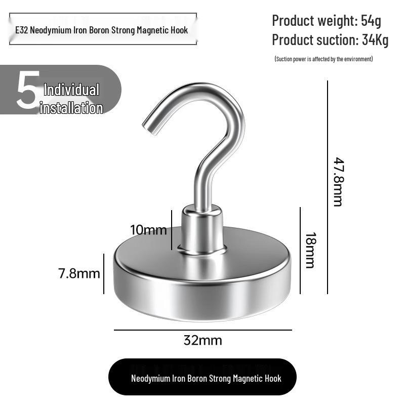 Silné magnetické lepicí háčky, bez vrtání, pro vysoké zatížení, velká velikost pro použití v kuchyni/na lednici.