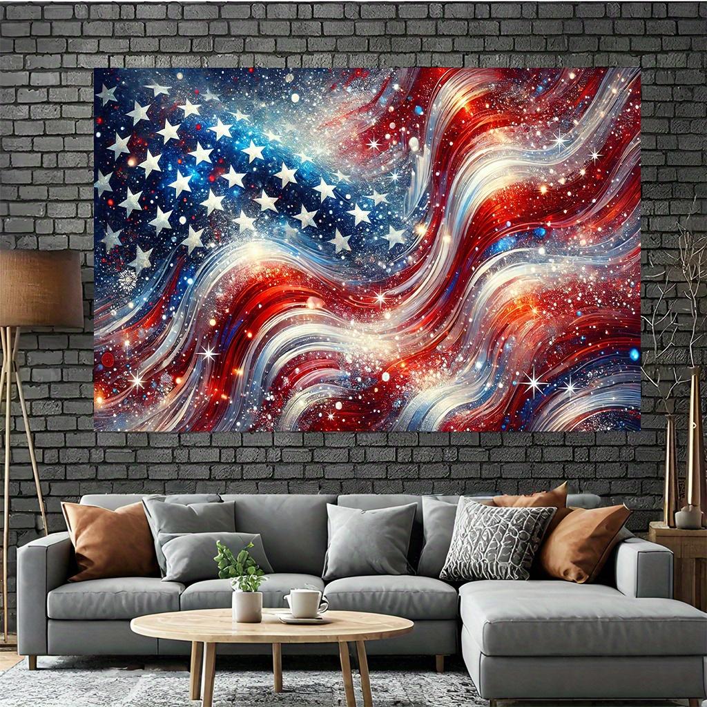 Art American Flag Tapestry Living Room Decoration Wave Starry Sky Elements Independence Day Room Decoration