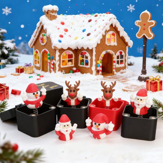 1/2/4Pcs Christmas Middle Finger In A Box Ornament Pop-up Santa Claus Reindeer Snowman Box Desktop Decoration Tricky Props Gag Prank Gift