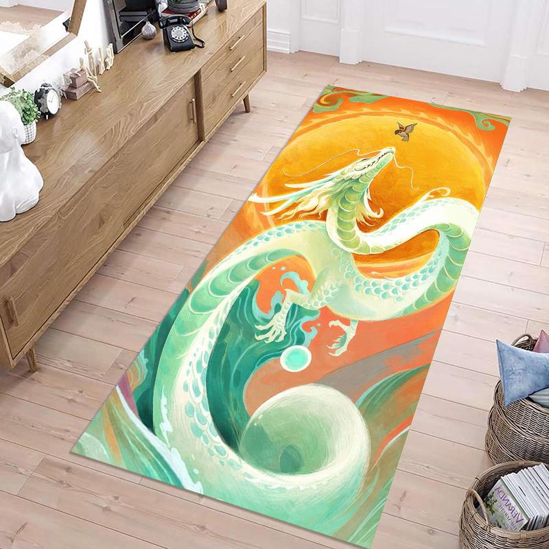 

Mythical Dragon Pattern Runner Rug Collection Non Slip Wear Resistant Soft Washable Hallway Entryway Floor Mat 40X120CM