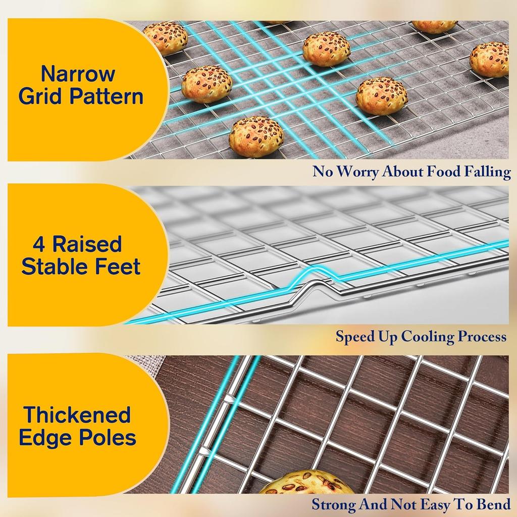 1/2PCS Cooling Racks for Cooking and Baking Heavy Duty 304Stainless Steel Wire Rack Baking Grilling Roasting OvenDishwasher Safe