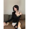 Irregular Oblique Neck Three-dimensional Flower Knitted Sweater Suspender Off-Shoulder Spice Girl Fungus Edge Sweater Women's Versatile Sweater